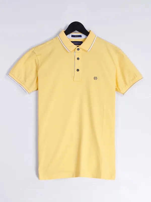 Dragon Hill cotton light yellow slim fit t shirt