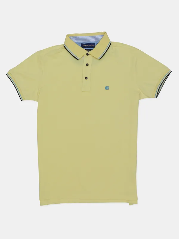 Dragon Hill cotton slim fit solid t shirt in lime yellow