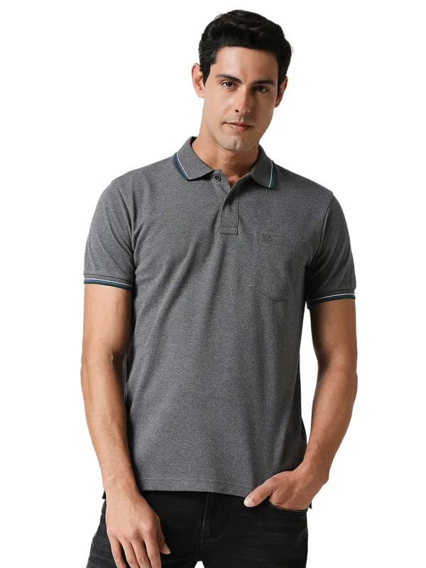 Dragon Hill grey polo neck cotton t shirt