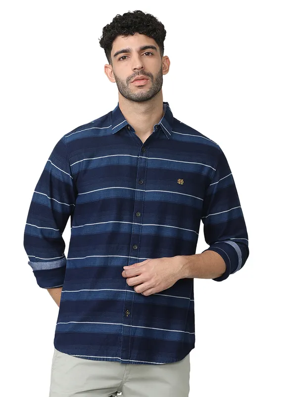 DRAGON HILL indigo blue striped cotton shirt