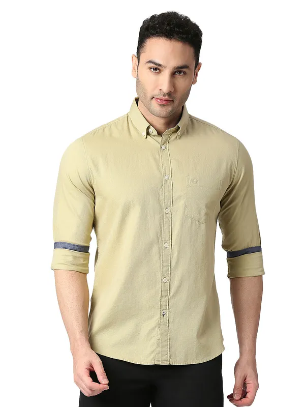 Dragon Hill khaki cotton plain shirt