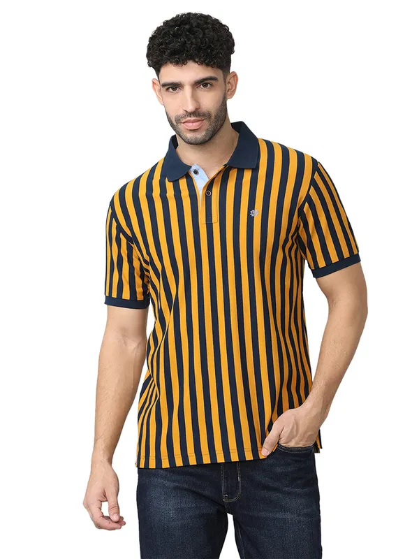 DRAGON HILL mustard and blue striped polo t-shirt