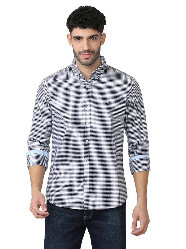 DRAGON HILL navy checkered cotton shirt