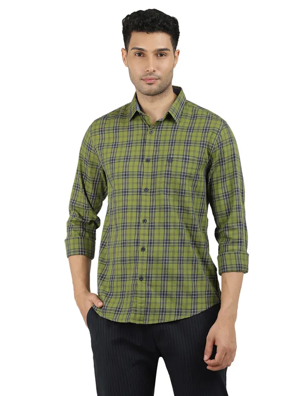 DRAGON HILL olive checkered cotton shirt
