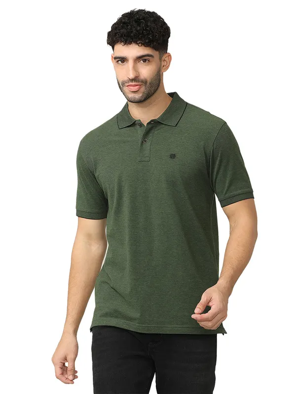 DRAGON HILL olive plain cotton polo t-shirt