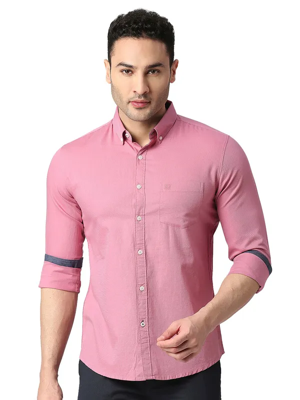 Dragon Hill pink cotton plain full sleeve shirt