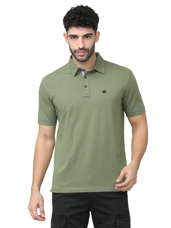 DRAGON HILL plain olive cotton polo t-shirt