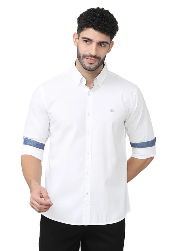 DRAGON HILL plain white cotton slim fit shirt