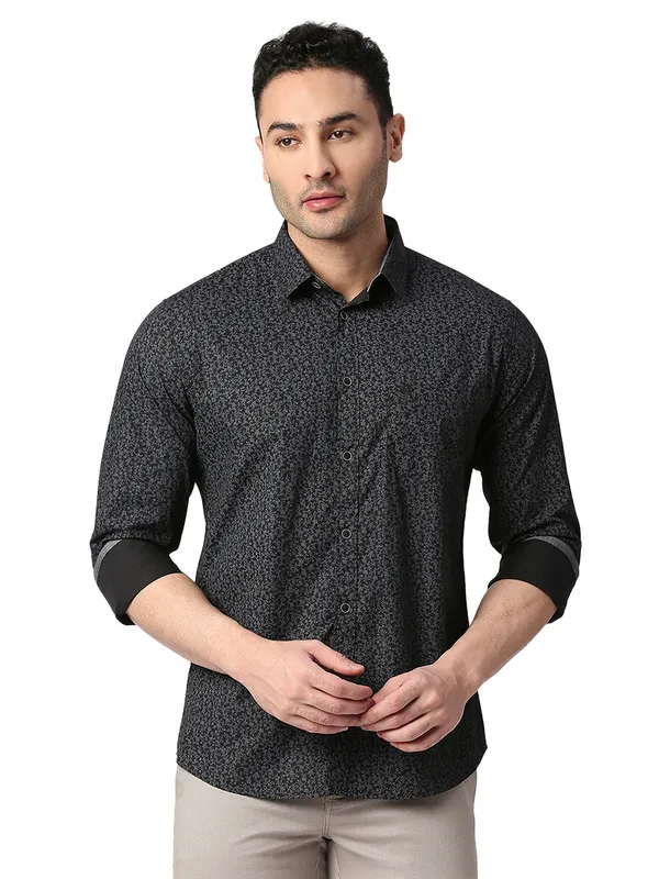 Dragon Hill printed black cotton shirt