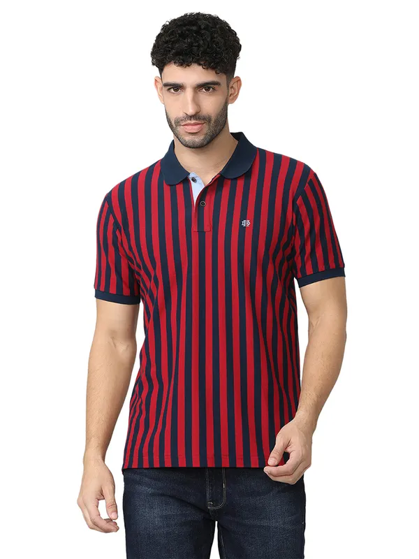 DRAGON HILL red and blue striped polo t-shirt