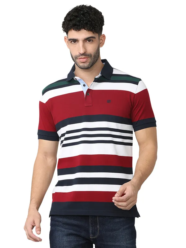 DRAGON HILL red and white cotton striped polo t-shirt