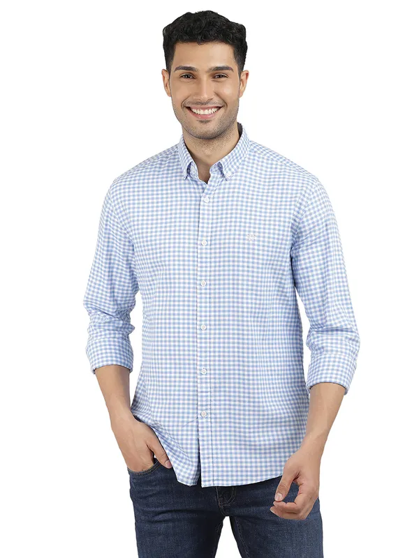 DRAGON HILL sky checkered casual cotton shirt