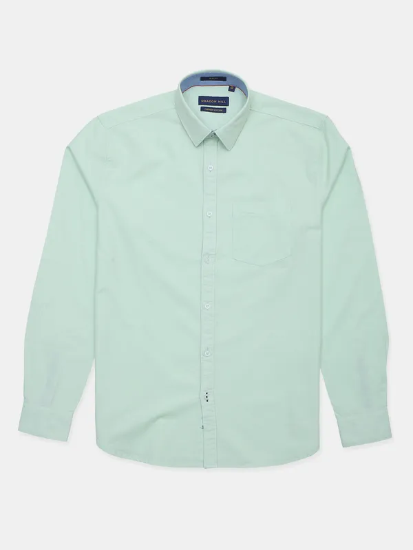 Dragon Hill solid green cotton shirt for men