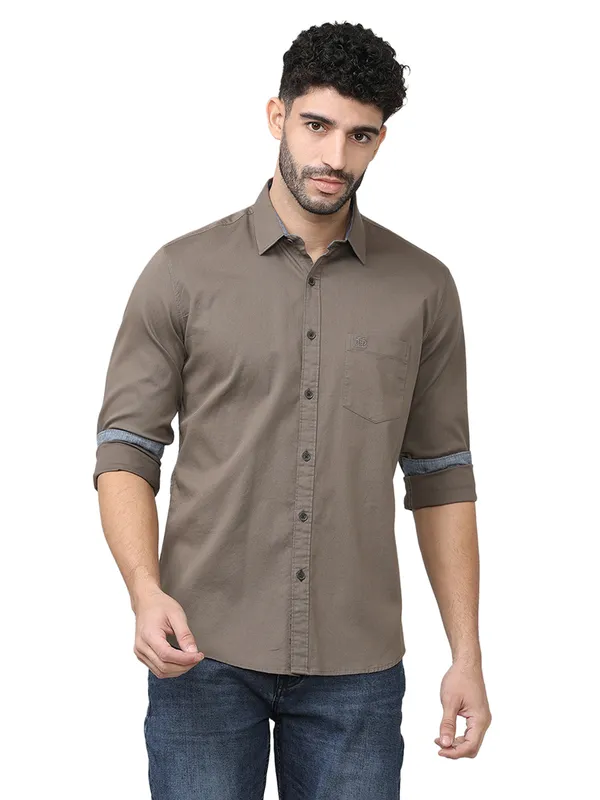 DRAGON HILL solid light brown casual shirt