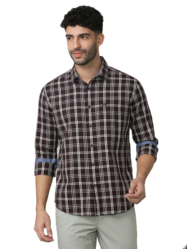 DRAGON HILL wine checkered casual cotton shirt