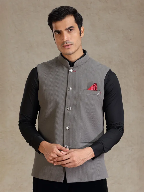 Dusty grey bandhgala nehru jacket for men