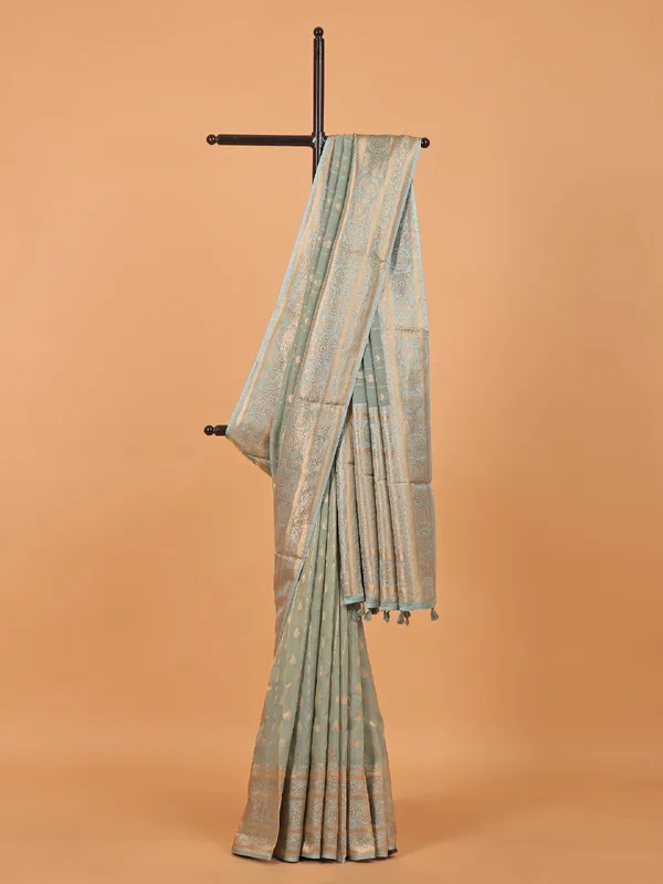 Dusty pista green semi silk saree for wedding