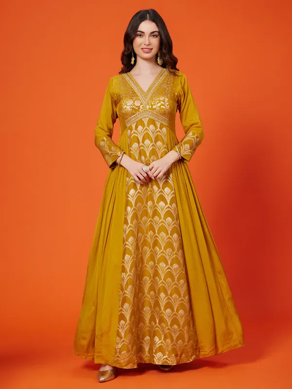Dusty yellow georgette anarkali suit