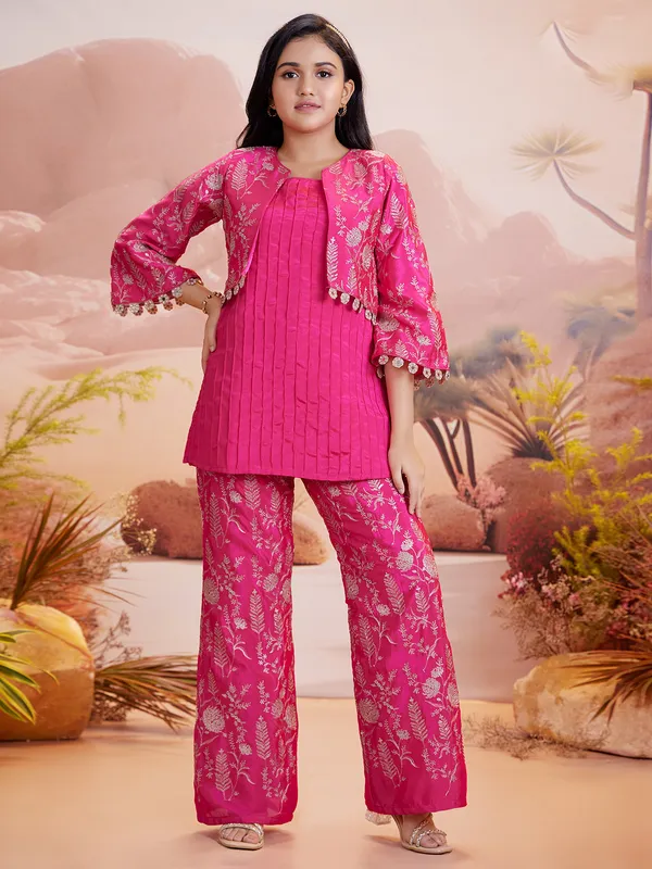 Elegance silk pink palazzo salwar suit with jacket