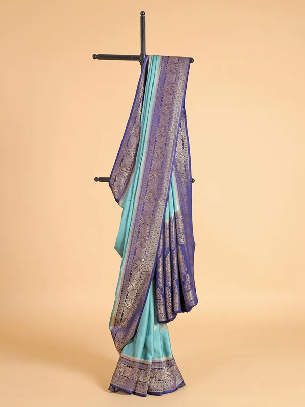 Elegant aqua zari silk saree