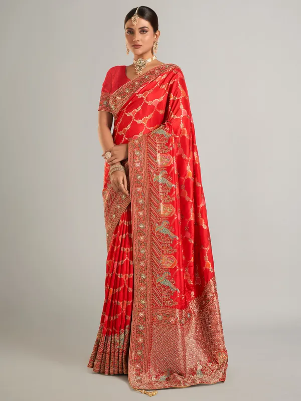 Elegant banarasi silk saree in red
