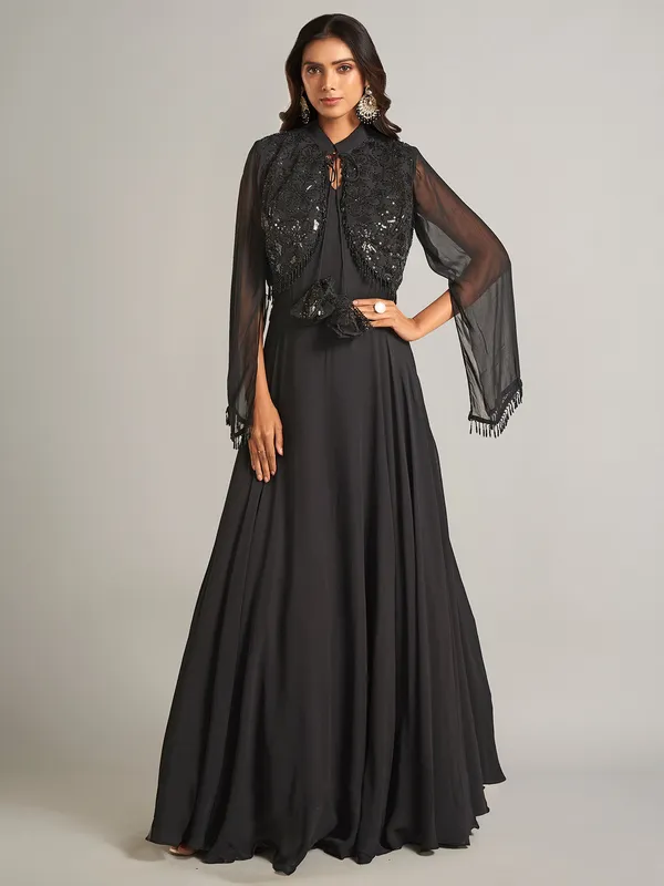 Elegant black georgette salwar suit for festive