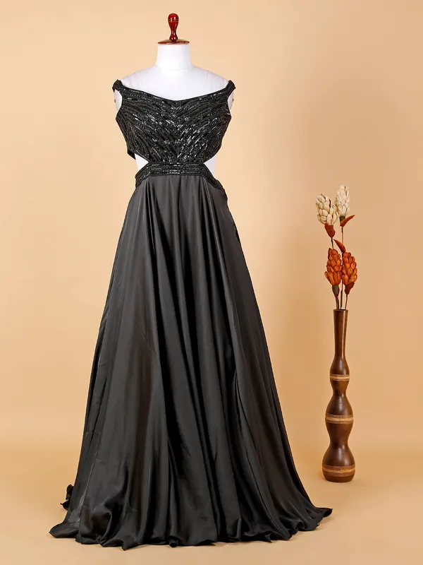 Elegant black satin gown