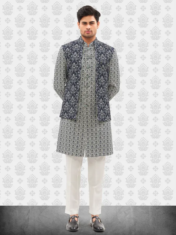 Elegant blue cotton waistcoat set for men