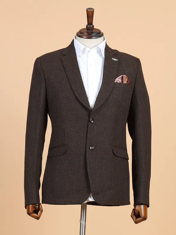 Elegant brown solid terry rayon blazer