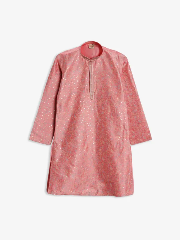 Elegant coral pink silk kurta suit