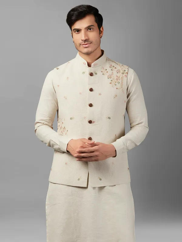 Elegant cream linen waistcoat set
