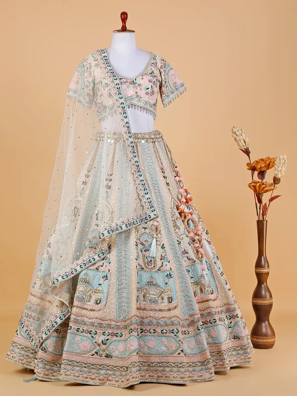 Elegant cream raw silk bridal lehenga choli