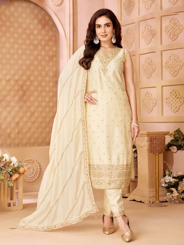 Elegant cream silk salwar suit with dupatta
