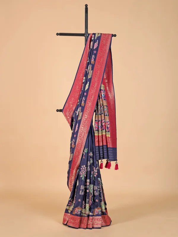 Elegant dark blue silk saree