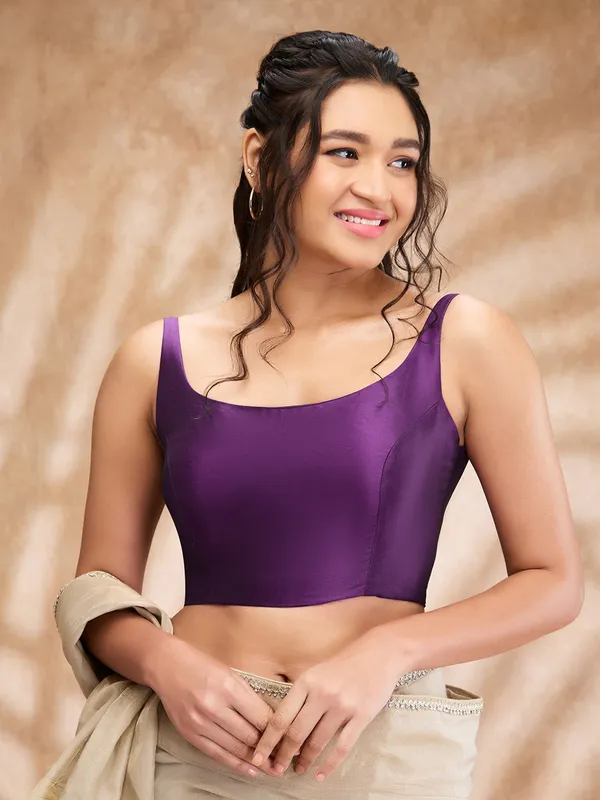 Elegant dark purple plain silk blouse