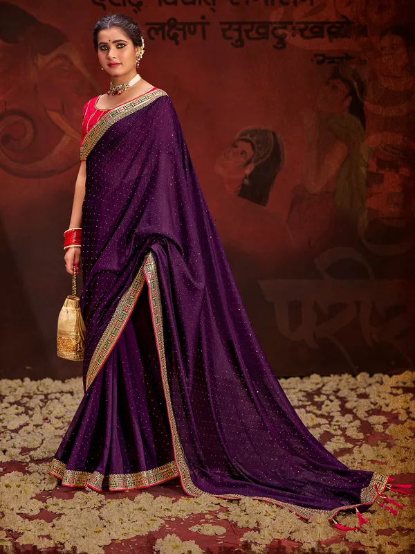 Elegant dark purple silk saree for festive