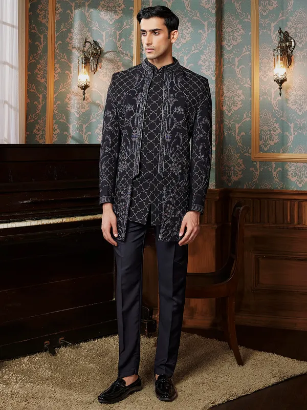 Elegant deep black Indowestern for men