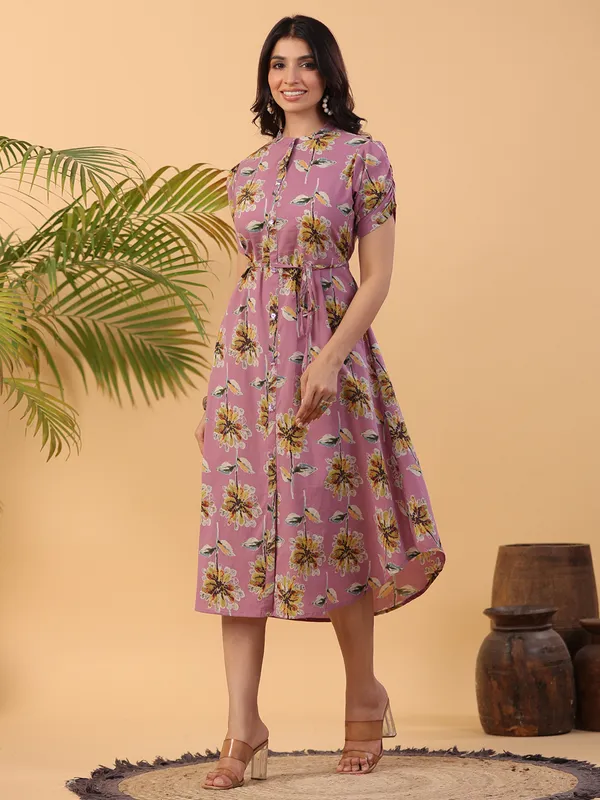 Elegant floral printed mauve purple kurti