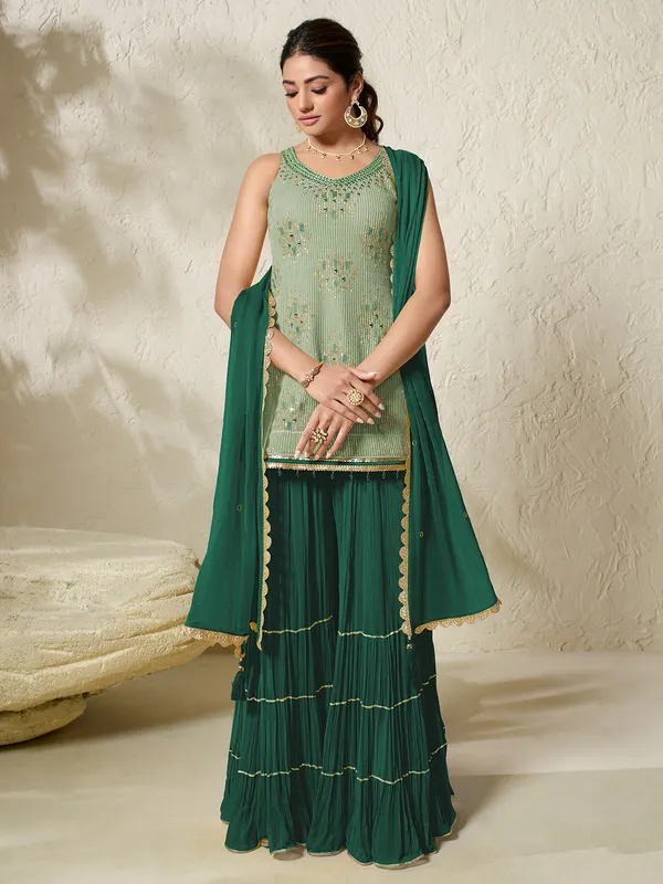 Elegant georgette green palazzo suit