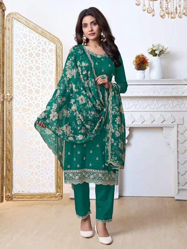 Elegant green silk salwar suit