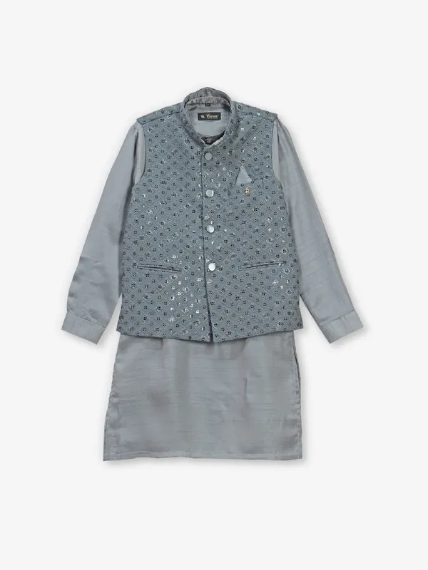 Elegant grey cotton silk waistcoat set