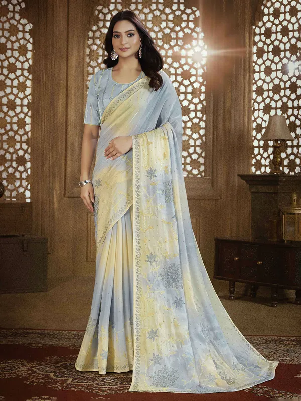 Elegant grey tissue silk saree