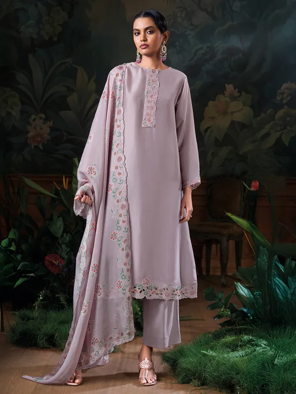 Elegant lavender silk palazzo suit