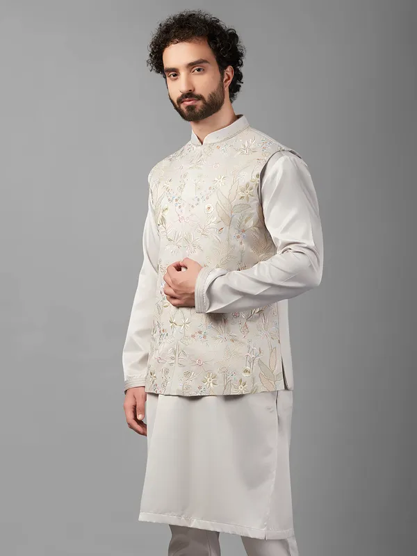 Elegant light grey silk waistcoat set