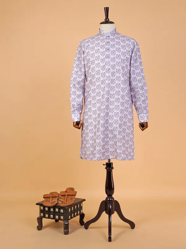 Elegant light pink cotton printed kurta suit