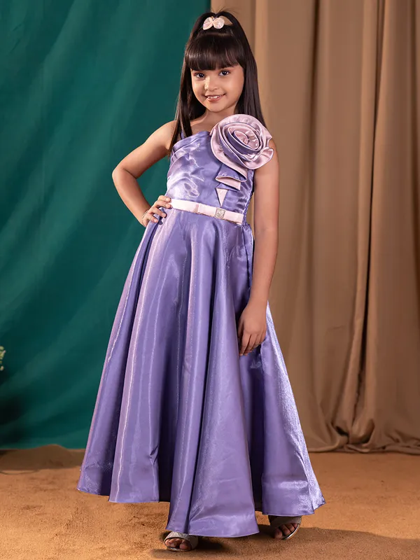 Elegant light purple satin frock for girl