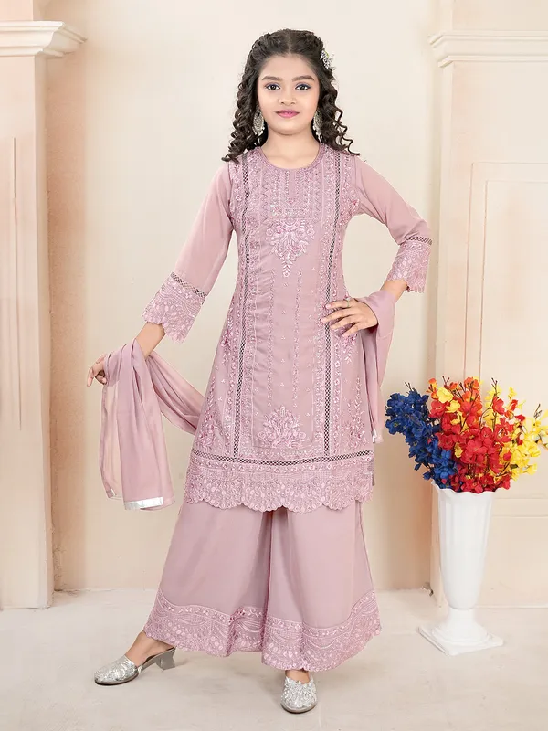 Elegant light wine silk palazzo salwar suit