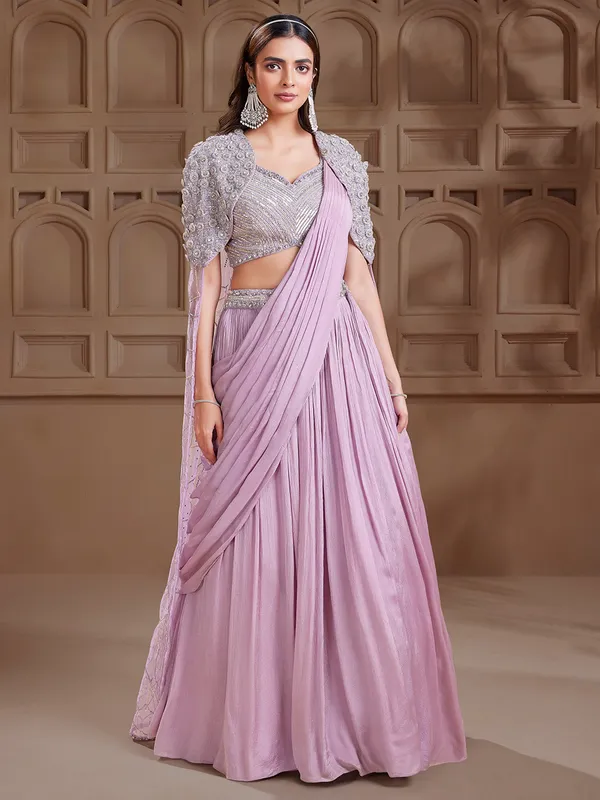 Elegant lilac purple chiffon lehenga choli