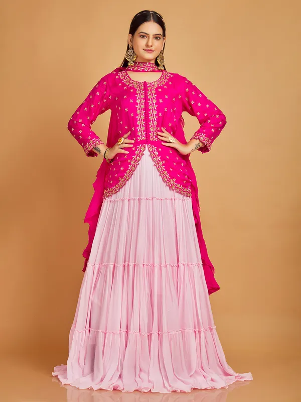 Elegant magenta and pink floor length suit