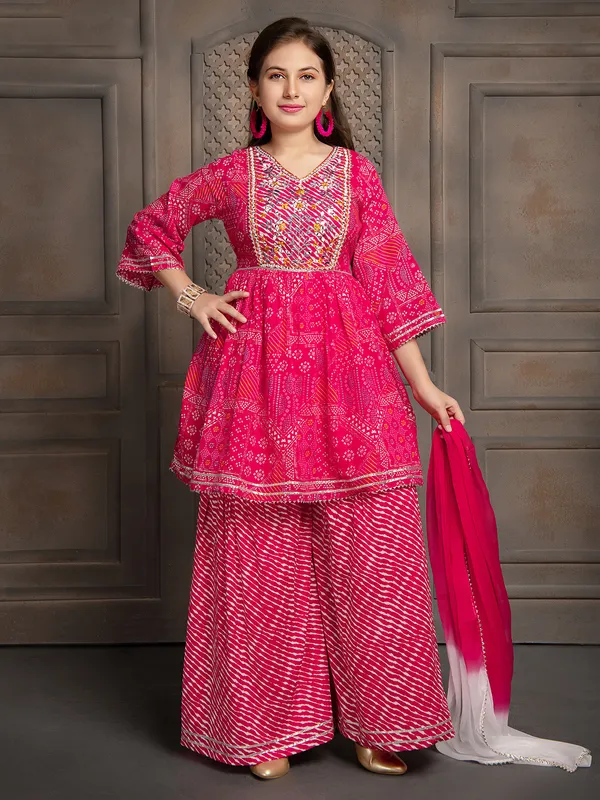 Elegant magenta cotton printed palazzo suit